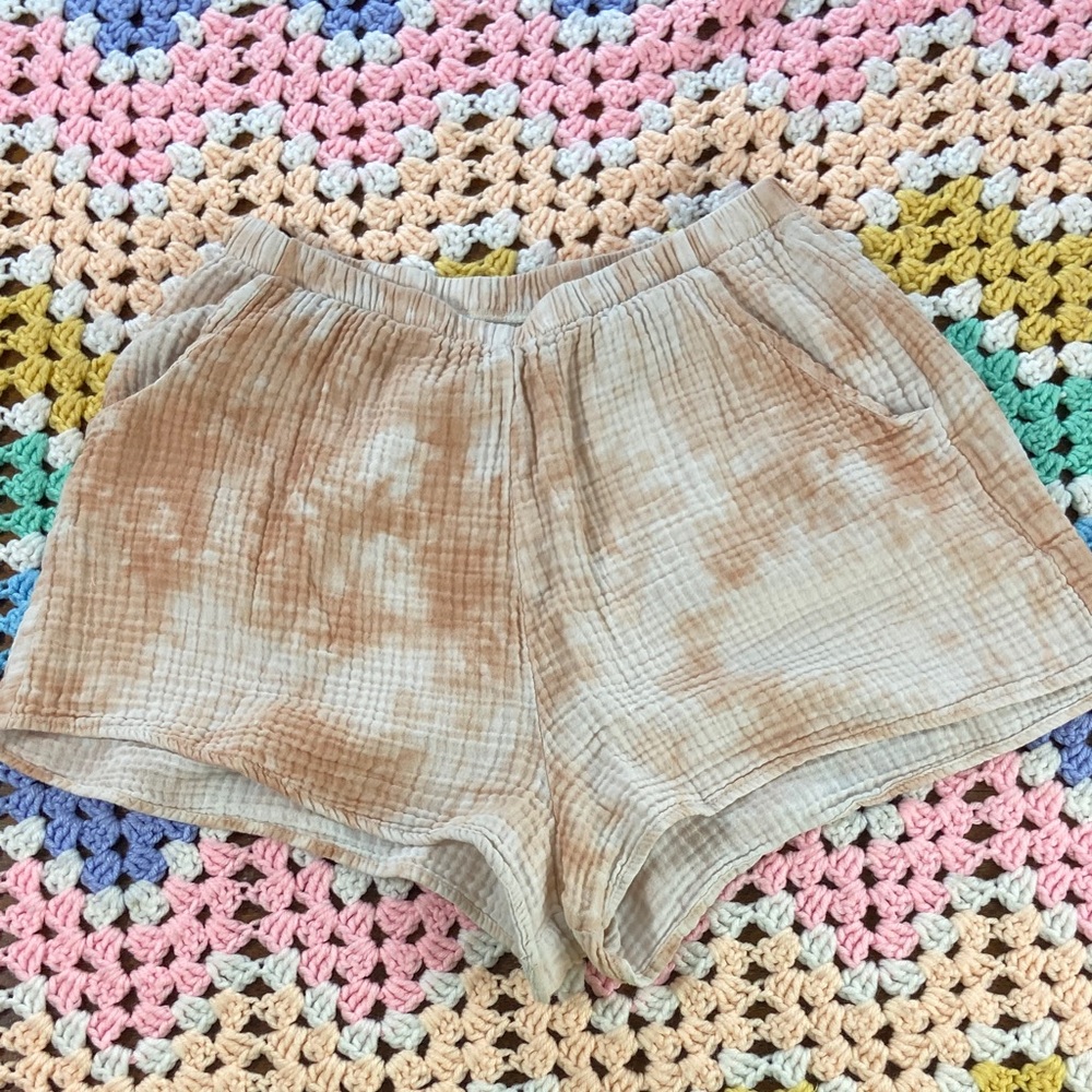 Show Me Your MuMu High Waist Tie-Dye Tan Shorts Double Gauze Small S
